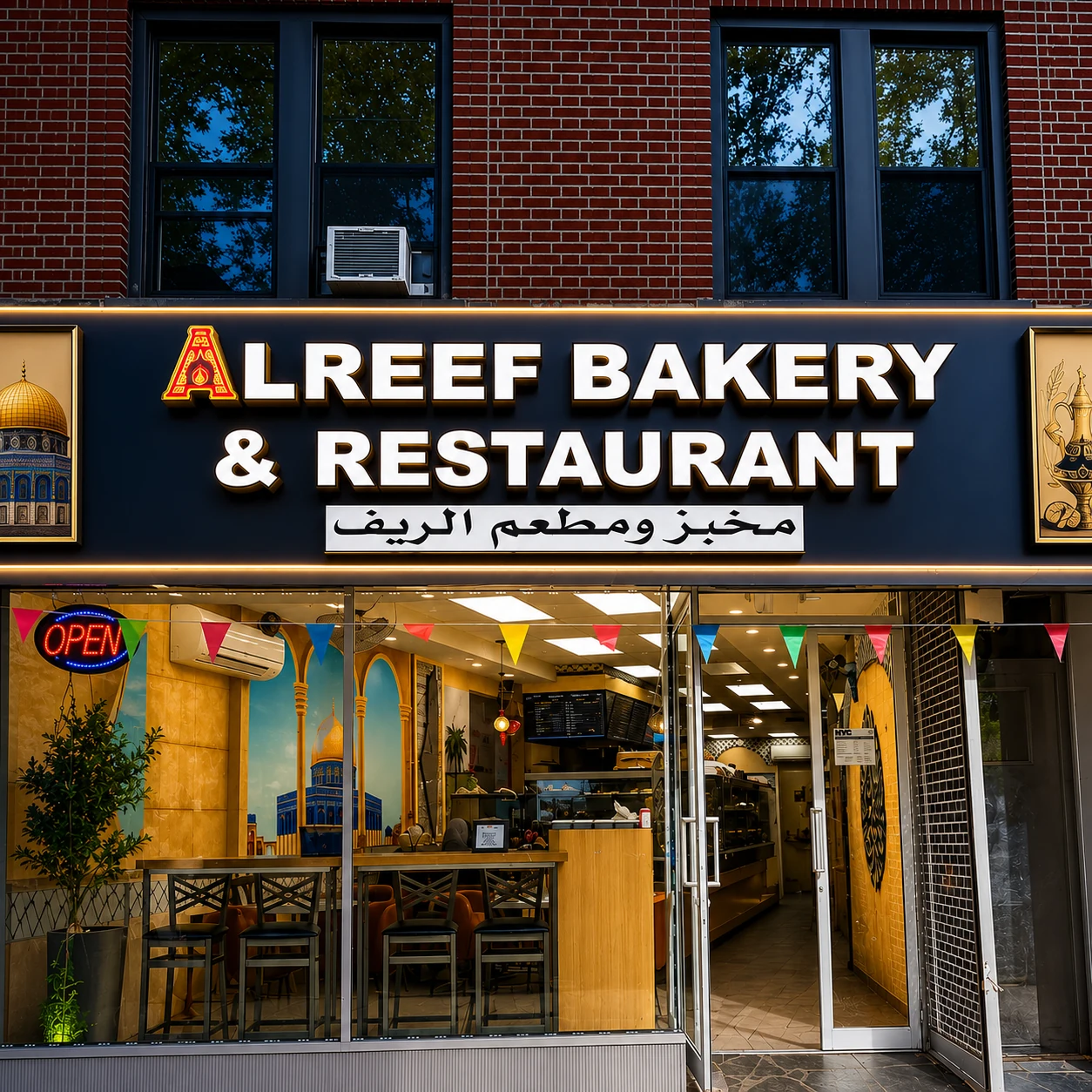 Al Reef Bakery and Restaurant storefront on 5th Avenue, Brooklyn