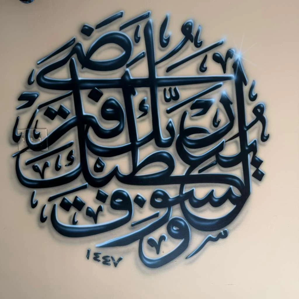 Arabic calligraphy mural inside Al Reef Bakery