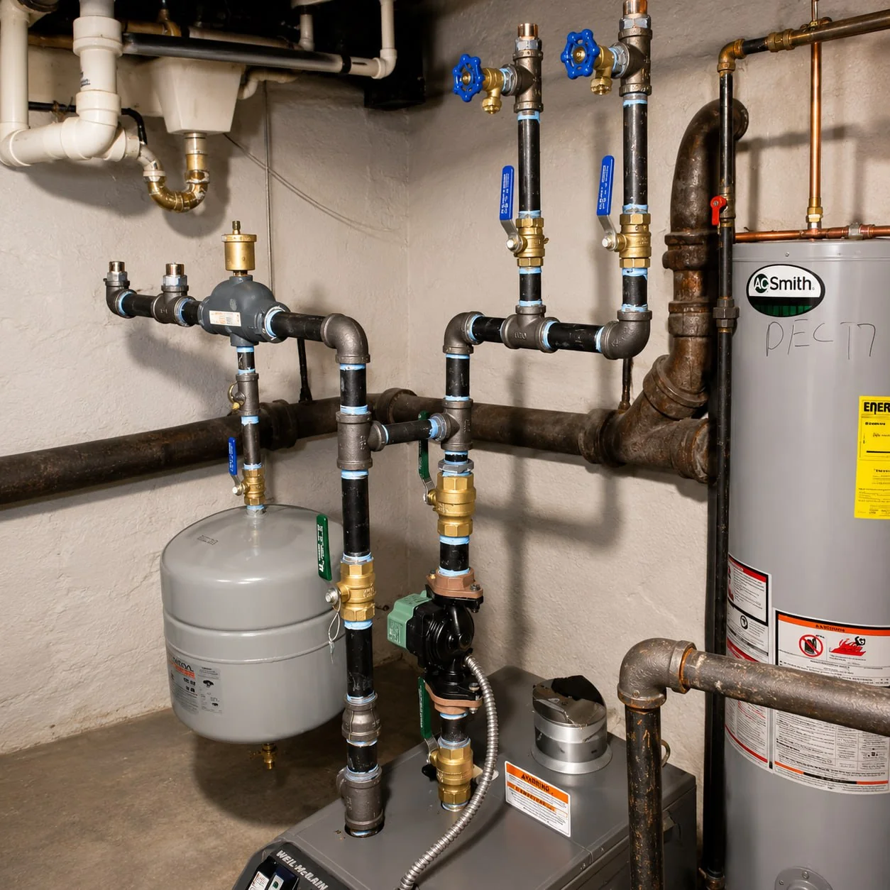 Residential Weil-McLain boiler and A.O. Smith water heater installation